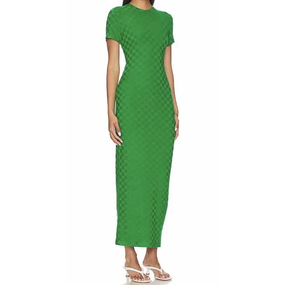 Amanda Uprichard Women's Green Rosaria Checkered Crew Neck Maxi Dress Small $218
